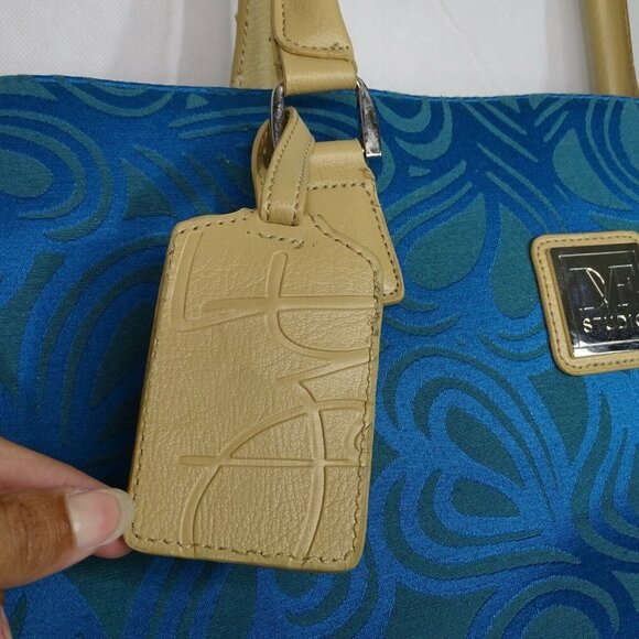 Diane Von Furstenberg DVF Travel Bag Luggage Tote Carryon Blue Tan Canvas - Picture 4 of 12